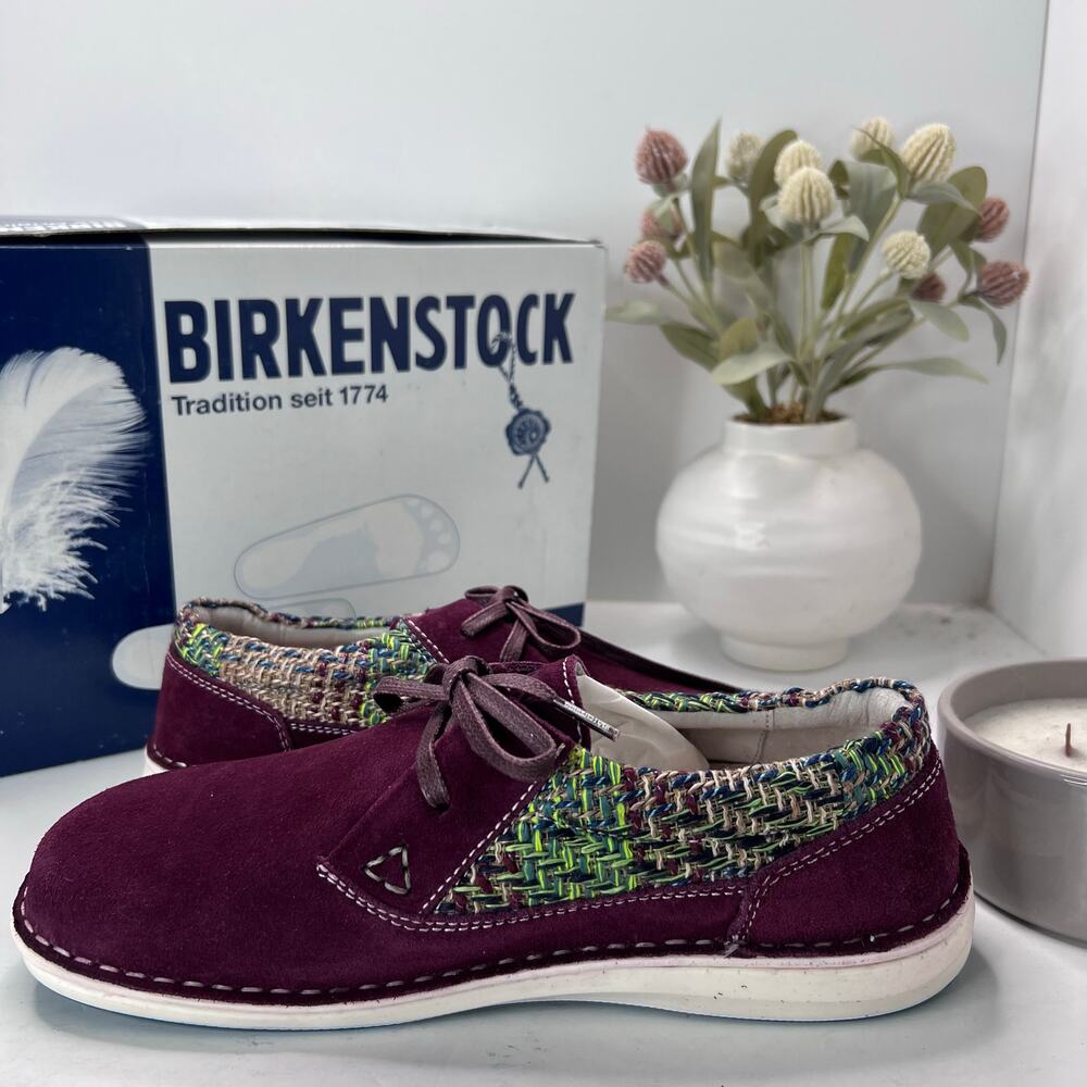 Birkenstocks Memphis Suede/Textile Shoes Burgundy Men 8/Women 10 EU 41 NWB - Picture 7 of 9
